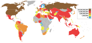 Estrazione mondiale di gas naturale in metri cubi all'anno